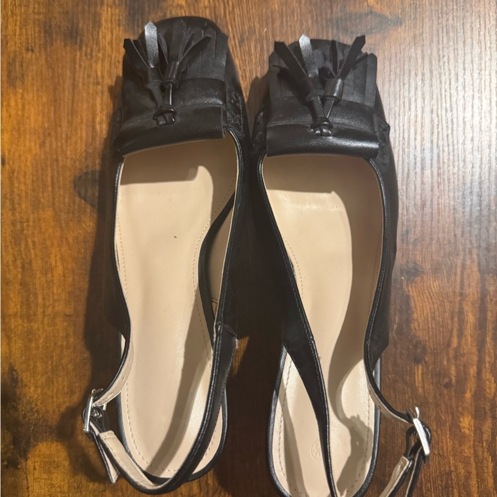 Classic Black Fringe Slingback Flats